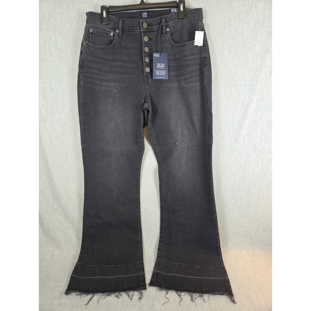 Gap Button Fly High Rise Flare Black Jeans‎ Womens 14 Fitted Stretch Boho NEW